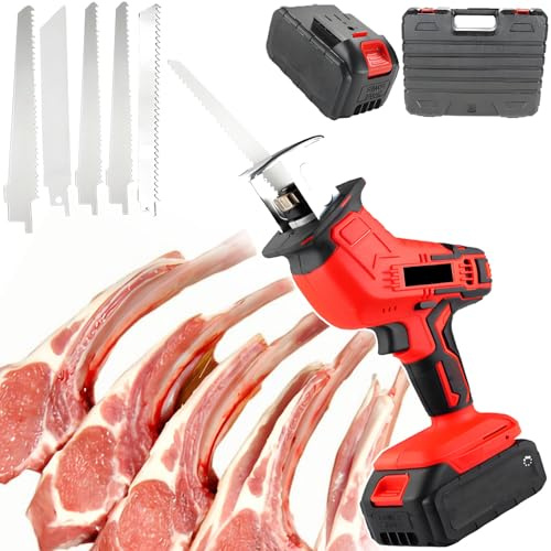 ErShangMao Sega Elettrica per Ossa di Carne, Sega Elettrica Portatile da Macellaio, con 5 Lame E Contenitore, Sega Alternativa Portatile Professionale, Peso Circa 2 kg, Spessore di Taglio: 10 Cm
