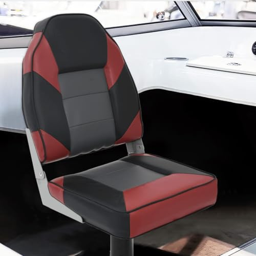 Generico Sedile per Barca con Schienale Alto Pieghevole 39x43x58 cm,Rosso e Nero,4.7kg,4012133