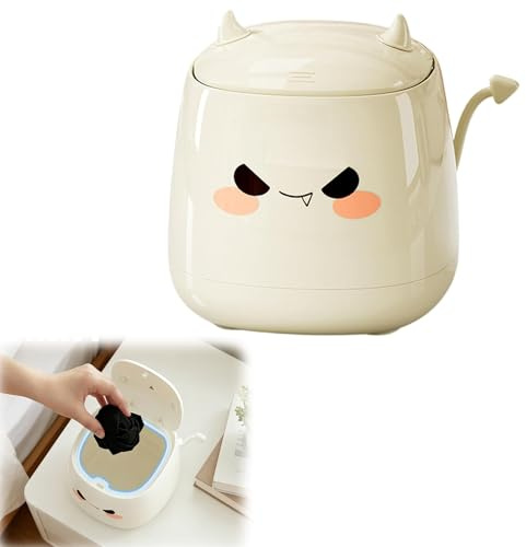 Pattumiera da tavolo con coperchio, mini bidoni della spazzatura, dolce cartone animato, piccolo cestino per la spazzatura, per ufficio, cucina, cucina, soggiorno, camera da letto