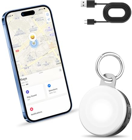 2-in-1 Air Tracker Tags-1Pack, Bluetooth Tracker Works with Apple Find My APP (iOS Only), 3 Modes LED Light Item Finder for Night Walking/Cycling, USB-C, Item Locator for Keys/Suitcase/Luggage