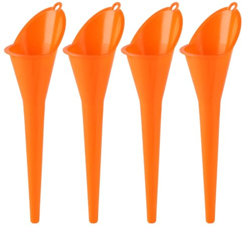 4 st motoroljetratt, 28 cm tratt för bil, tratt | liten bränsletratt i plast med lång hals för påfyllning av bensinbränsle (orange)