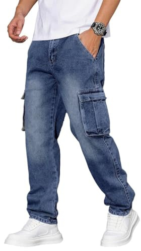 Yegirlzs Baggy Jeans Homme Pantalon en Denim Loose Fit Jeans Large Cargo Pantalons de Sport Décontracté Hip Hop Jean Mode Casual Streetwear
