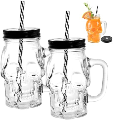 Sjfbebsy Halloween glaskoppar 2-pack, 473 ml dödskalleglas glasskoppar för kalla drycker och festgåvor