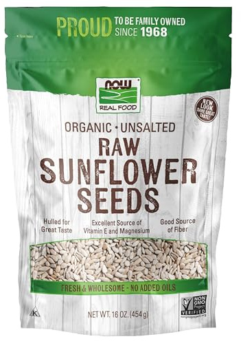 NOW Foods, Certified Organic Sunflower Seeds, Raw and Unsalted, Source of Fiber and Vitamin E, Hulled for Great Taste, Certified Non-GMO, 16-Ounce (Packaging May Vary)