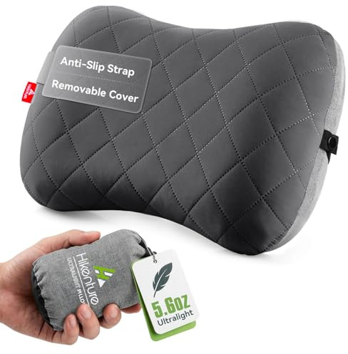 HIKENTURE Camping Pillow with Removable Cover - Ultralight Inflatable Pillow for Hiking,Backpacking, Upgrade Comfortable Ergonomic Air Pillow for Neck Support, Soft Travel Pillow In Car,Beach,Office