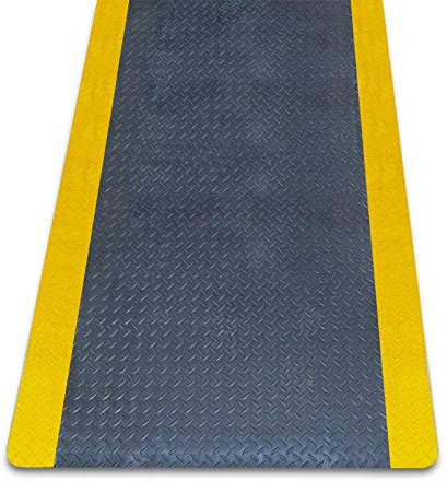 Betriebsausstaung24 ® Anti-Ermüdungsmatte | Ergonomischebodenmatte | Arbeitsplatzmatte | Riffelblech-Struktur (90,0 x 150,0 cm, Rand Gelb - Riffelblechmuster)