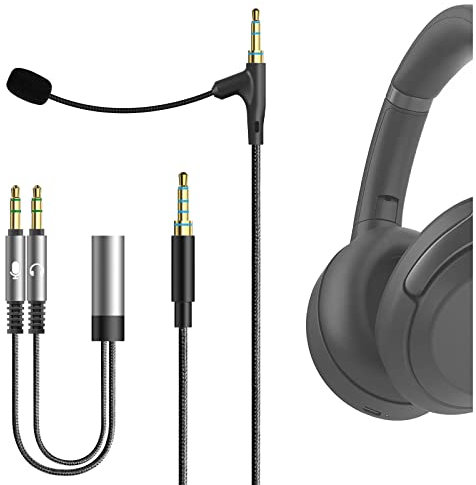 Geekria QuickFit Boom Mic Câble d'écouteurs pour Gaming et Réunion, Compatible avec Sony WH-WH-1000XM4 1000XM3 XB900N CH710N CH700N Casques Casques, 3.5mm Cordon de Remplacement avec Microphone perche
