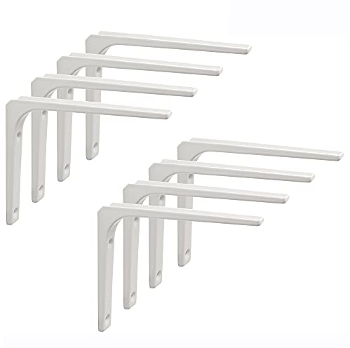SAYAYO Shelf Bracket Heavy Duty L Brackets for Wood Angle Bracket 150*125mm | Wall Brackets for Shelves Metal Corner Shelf Support, Bright White Finished, 8 Pcs