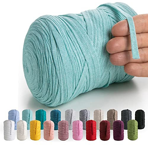 MeriWoolArt® Baumwollgarn Band Blau - 10mm T-Shirt Band Garn für Stricken, Makramee, Häkeln, Weben, Geschenkband - 150 m Baumwollband (Azurblau)