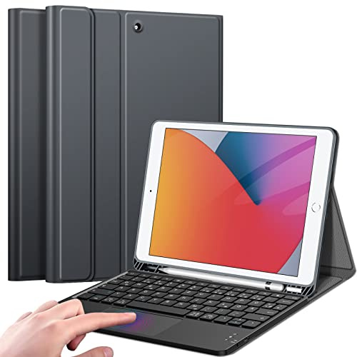Fintie Tastatur Hülle für iPad (9. / 8. und 7. Generation - 2021/2020/2019), iPad 10.2 Zoll Deutscher Tastatur mit Touchpad Magnetisch Abnehmbarer Keyboard, Space Grau