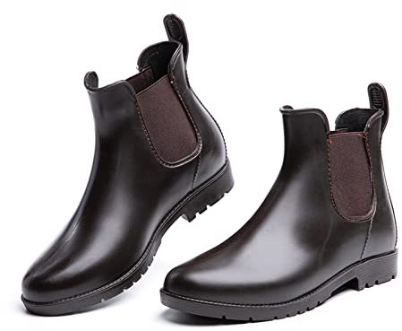 Stivali Gomma Donna Stivaletti Pioggia Chelsea Rain Boots Wellies Ankle Boots Stivaletti Impermeabili Scarpe da Pioggia Marroni Taglia EU 39
