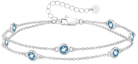 LOUISA SECRET Femmes bracelet stratifié Pierre de roulement pendentif femmes fille double chaîne 925 bracelet en argent sterling, cadeau d'anniversaire de Saint Valentin pour la mère de la petite amie