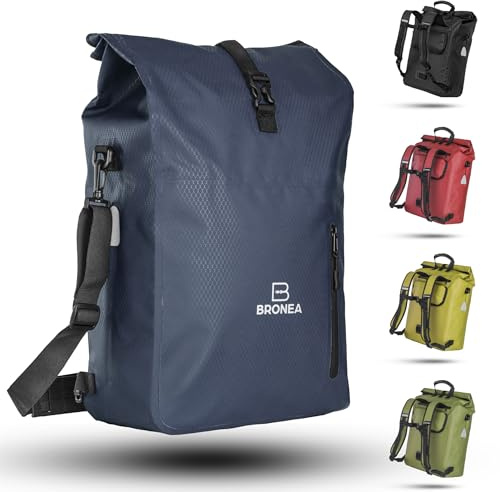 Bronea 3 in 1 Fahrradtasche Wasserdicht - 28L - Rucksack & Umhängetasche, Gepäckträgertasche für Fahrrad, WaterBlock Material, Integrierte Laptoptasche, Schnellmontage Gepäckträger | JEANSBLUE