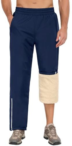 UMIPUBO Fleecefodrade joggingbyxor för män vattentäta joggingbyxor vindtäta promenader vandringsbyxor med blixtlåsfickor varma skidor snöbyxor sweatpants utomhus för golf cykling, marinblå, XXL