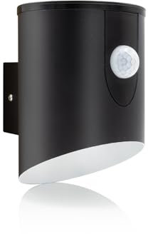Auraglow Outdoor Battery Powered Wireless LED PIR Motion Sensor Security Wall Light IP44, Cool White Cylinder Sconce for Porch, Garage, Drive and Garden (Black)