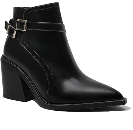 Femmes Rétro Élastique Chelsea Bottines Chunky Heel Bout Pointu Automne Hiver Chaussons Faux Cuir Souple Zipper Short Boot Fête Travail Jeans Dress Chaussures pour femme Dames Filles Noir Taille 41