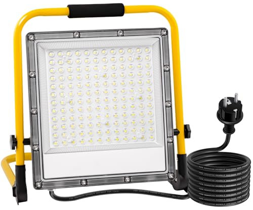 OUSIDE Foco de Trabajo LED 150W, Portátil Luz de Trabajo con Cable de Goma VDE 3G 0,75 mm² de 4 m,15000 LM, 6500K Luz Blanca, IP66 Impermeable para Obras de Construcción, Reparaciones
