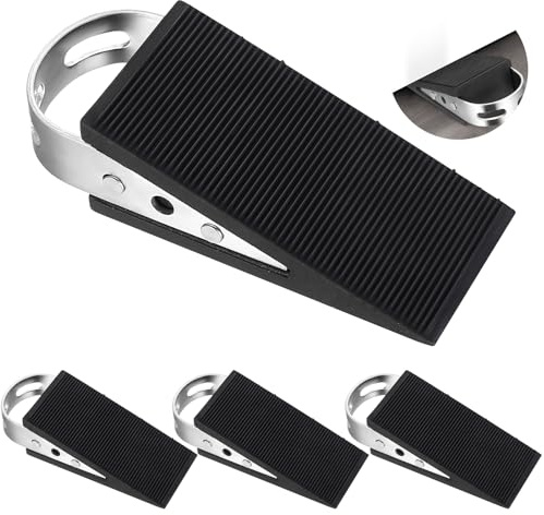 4 Pcs Topes para Puertas Suelo, Cuñas Door Stopper Floor, Sujeta Puertas, Topes de Goma para Suelo Antideslizantes con Mango de Acero Inoxidable para Balcón Baños (12 x 5 x 3 cm)