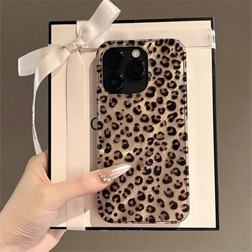 inewateri Compatible for iPhone 13 & iPhone 14 Case with Cute Cheetah Leopard Print Retro Aesthetics Design Soft Slim TPU Shockproof Protective Bumper Glitter Shiny Phone Cover-Gold
