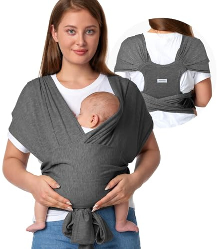Momcozy Fular portabebés con cierre de botón a presión, hebilla para recién nacidos y padres, técnica de amarre simple, portabebés transpirable hasta 9 kg, versátil portabebés para recién nacidos y