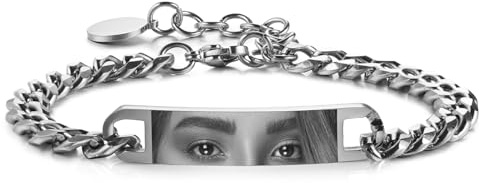MunkiMix Braccialetto Occhio Personalizzato con Foto Bracciale in Acciaio Inossidabile Inciso per Uomo Incisione Testo Nome Regali Creativi per Anniversario Compleanno per Coppia Marito Fidanzato -A1