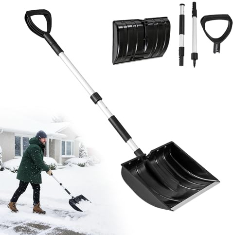 COSTWAY Schneeschaufel, 122 cm Langer Schneeschieber mit 40,5 cm breiter Klinge, D-Griff, Aluminiumstiel, Schneeräumer für große Schneemengen (Schwarz)