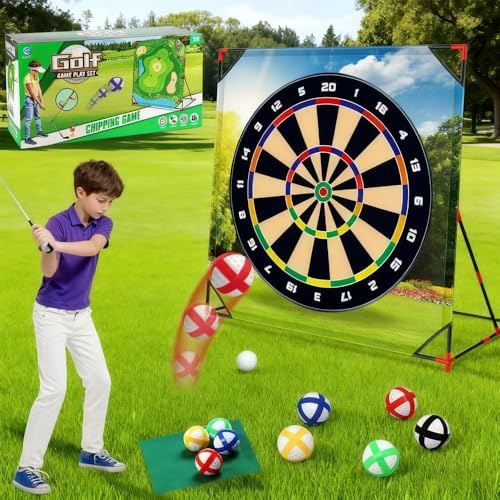 Gresonic Kit de jeu de bataille de golf pour intérieur et extérieur - Pour enfants et adultes - Avec tapis de volant et mur de cible - Favorise le jeu actif, la coordination et les compétences de golf