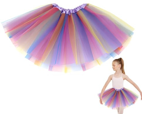 CATZUM 1 Unidad Falda de Tul para Niñas, Tutú Arcoíris Infantil, Falda de Ballet en Capas, Vestido de Princesa para Baile, Fiesta de Cumpleaños, Festival, para Mujeres (para 3-8 años) (Multicolor)