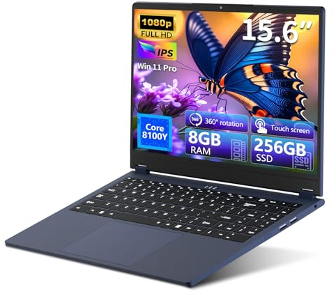 Bouzerara Ordenador Portátil 2 en 1 15,6 Pulgadas Laptop,Procesador Core 8100Y, Portatil 8GB RAM 256GB SSD, Pantalla FHD 1920×1080, Type-C, USB 3.0, WiFi 5, Bluetooth 5.0, Ultradelgado y Ligero