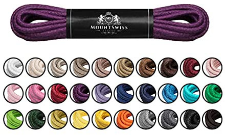 Mount Swiss Luxury Schuhbänder I Wasserabweisende und reißfeste Schnürsenkel rund ø 2-3 mm aus feiner Baumwolle/gewachst Farbe: Violet, Länge: 110 cm