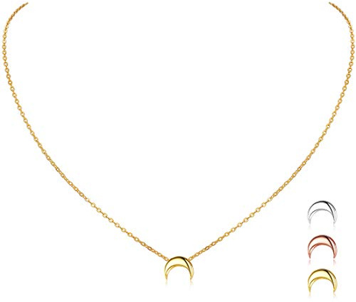 ChicSilver Colgante Oro 18K Mujer Media Luna Collar Delicado Plata de Ley 925 Joyería Simple Minimalista Regalo Cumpleaños Madre Pareja