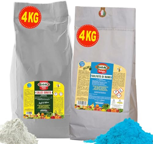 Bioki Offerta composta da 1 Solfato di Rame da 4 kg + 1 Calce Idrata da 4 kg, Alta solubilità' Indicato per Piante da orto, da frutto e da Giardino. Peso Totale 8 kg