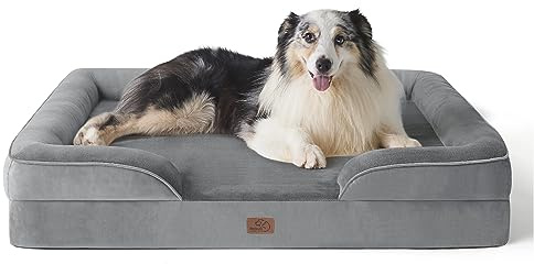 Bedsure Panier Chien Grande Taille - Canapé Chien Orthopedique et Dehoussable, Lit pour Animaux Lavable, Anti-dérapant et Ultra Doux Gris, Taille 106x80x16.5 cm