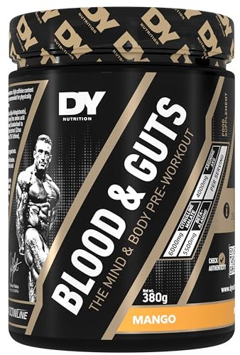 DY Nutrition - Blood and Guts Pre Workout Powder, 380g (Mango) - High Strength Preworkout with 350mg Caffeine, Citrulline Malate, Beta Alanine, Arginine AKG, L-Tyrosine, Vitamin B3 for Men & Women