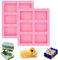 2 Moldes Para Jabones,Molde de Silicona para Jabón,Moldes para Hacer Jabón,Molde Silicona Rectangular 6 Cavidades,DIY Moldes para Jabones,Para Jabón Casero Hecho a Mano(rosa)