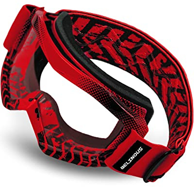 BELINOUS Kid Riding Goggles for ATV Dirt Bike Motorcycle Motorcross MX, UV Protectioin, Youth Dirt Bike Goggles for Kids 3-12 with Soft Strap, Red