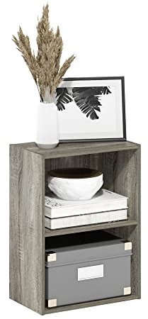 Furinno LUDER Book Shelf, 2-Tier Modern Bookshelf, Open Shelves Bookcase 9 x 16 x 21, for Living Room, Bedroom, Home Office, French Oak