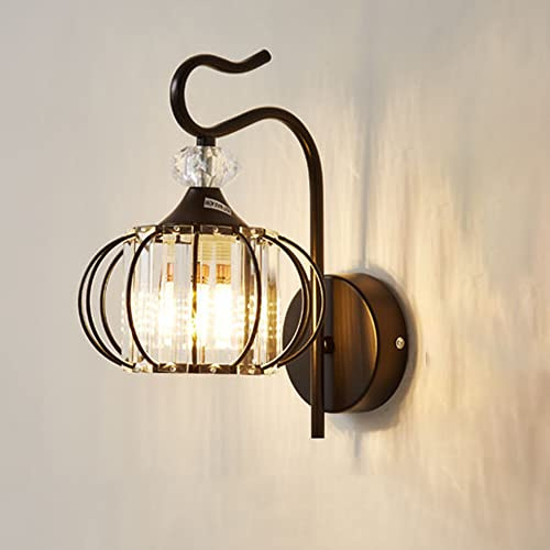 Mengjay E27 Applique da Parete a LED per Interni Retro Rotondo, Illuminazione con Paralume in Vetro e Metallo Creativo - Corridoio, Soggiorno, Comodino, Ristorante, Loft (Nero)