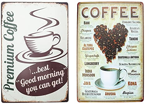 Gotetiso 2 Piezas Chapas Metalicas Chapa Vintage Cafe Placas Metálicas Café Cartel Retro Vendimia Cartel de Chapa Vintage Letrero Metálico de Artesanía Decoraciones de Pared para Café Cocina Bar