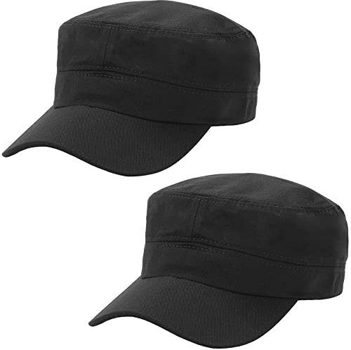 2 Pcs Schwarz Unisex Military Stil Army Cap Verstellbare Baseball Cap Flat Top Cap Sommer Sonnen Kappe für Herren Damen