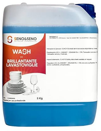 SENO & SENO | Detergente Brillantante per Stoviglie e Bicchieri | Tanica con Detergente brillantante Coadiuvante e Concentrato per Cucine Professionali | 5kg | Rimuove residui Organici e Incrostazioni
