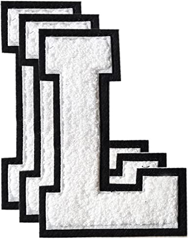 TXSN 3PCS White Chenille Letters Patch, Large Size 4-1/2 Iron on Letter Patches Varsity Patches for Clothing, L