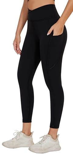 AGONVIN Leggings de Yoga pour Femmes à Taille croisée, Doux, à Haute élasticité, Collants de Sport avec Poche Noir L