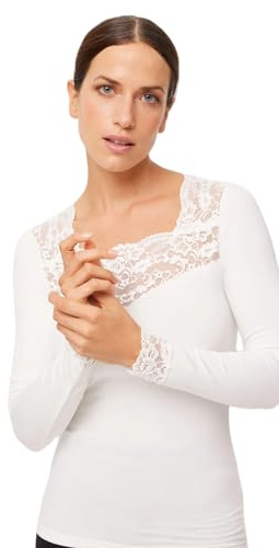 YSABEL MORA Camiseta Térmica Mujer Manga Larga Encaje, Ropa Térmica Invierno Frío Extremo, Interior Deportivo Nieve, Diseño Mediterráneo Sostenible, Hecho en Valencia.