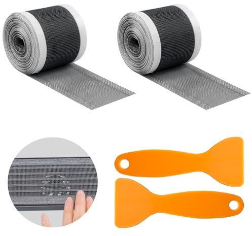 TAIHOBO 2 Stück Abflusssieb Haarsieb Dusche Selbstklebend, Einweg Duschrinne Haarfänger Dusche, Schneidbarer Haarsieb mit 2 Schaufel, Fliegengitter Reparatur Klebeband für Reparatur Tür Fenster Loch