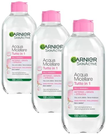 Garnier SkinActive, Acqua Micellare Tutto in 1, Pelli sensibili, Maxi formato, 400 ml (Confezione da 3)