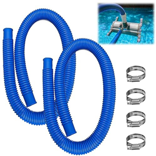 CAREDGO 2 Pezzi Tubo per Piscina 32mm*2m Tubo Pompa Piscina Materiale PE Tubi per Piscina Fuori Terra Divisibile Tubi Filtro Piscina Con 4 Anelli di Collegamento in Metallo