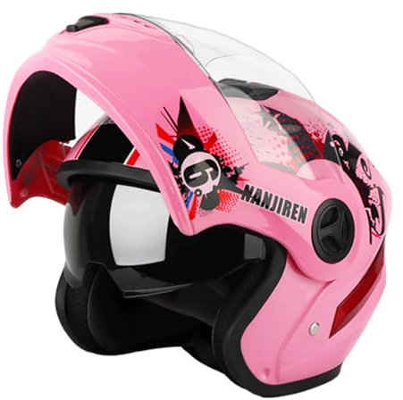 RYDZCLH Casque De Moto Modulaire Approuvé Dot Double Visière Casques De Moto Intégraux Rabattables Casque De Course De Vélo De Rue avec Plusieurs Trous De Ventilation,Rose,M 56~62cm