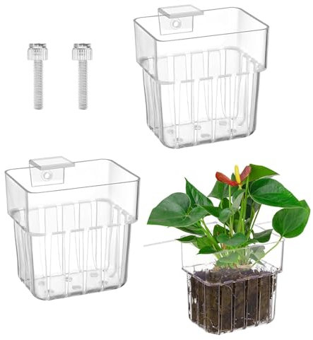 HMLFDC Aquarium Pflanzenhalter, Transparent Pflanzenständer für Aquarien, Wandhalterung Cup Pflanzkorb für Wasserpflanzen, Aquarium Deko Pflanzentopf für Aquarium Landschaft Dekorationen, 2 Stück