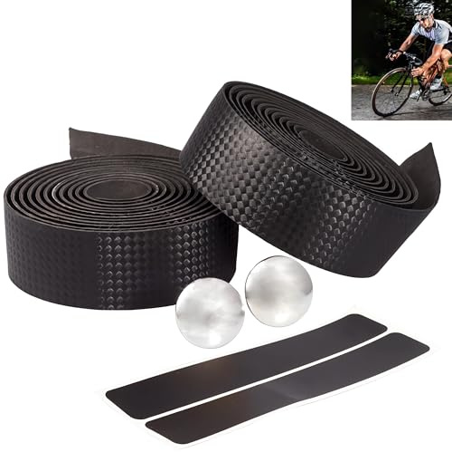 Smaoqingji Cinta De Manillar Correa Bicicleta - 2 Piezas, Negro, EVA Accesorios Bicicleta, para Carretera, Ciclismo, Montaña, Ligero, Antideslizante, Cómodo Montar, con Tapones Plata Final